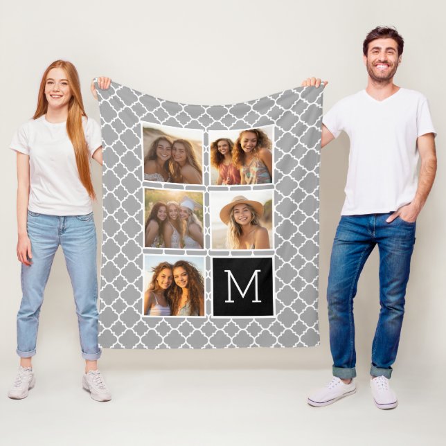 5 Foto Collage Monogram - Grått Mönster och Svart Fleecefilt (På plats)