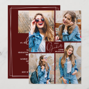 5 Foto Collage Mörk Vinröd Studentfest Inbjudningar