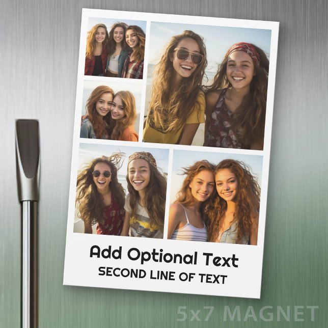 5 Foto Collage Valfri text -- Kylmagnet (Photo Magnet - 5x7 size)