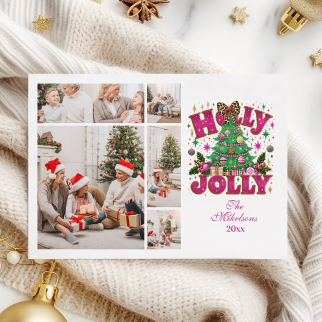  5 Foto Glitter Leopard Bow Holly Jolly Julkort (Skapare uppladdad)