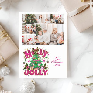 5 Foto Glitter Leopard Bow Holly Jolly Julkort