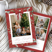 5 foto julgrönt rött band Glad jul
