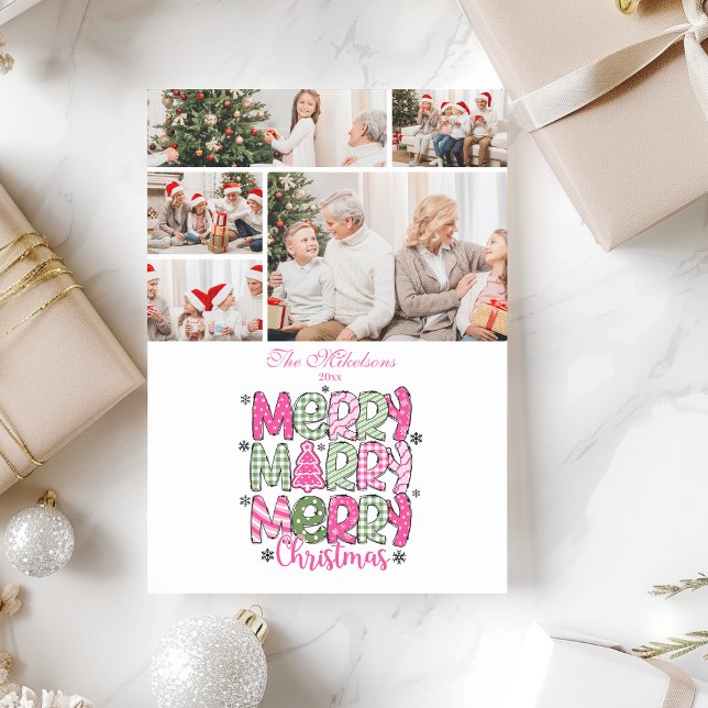 5 Foto Rosa Grön God Jul Högtid Julkort (Skapare uppladdad)