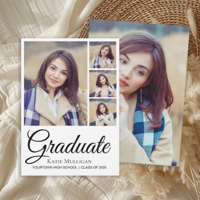 5 Foto Skript Redigerbar Bakgrund Examen Meddelande (5-photo graduation announcement for high school or college graduates.)