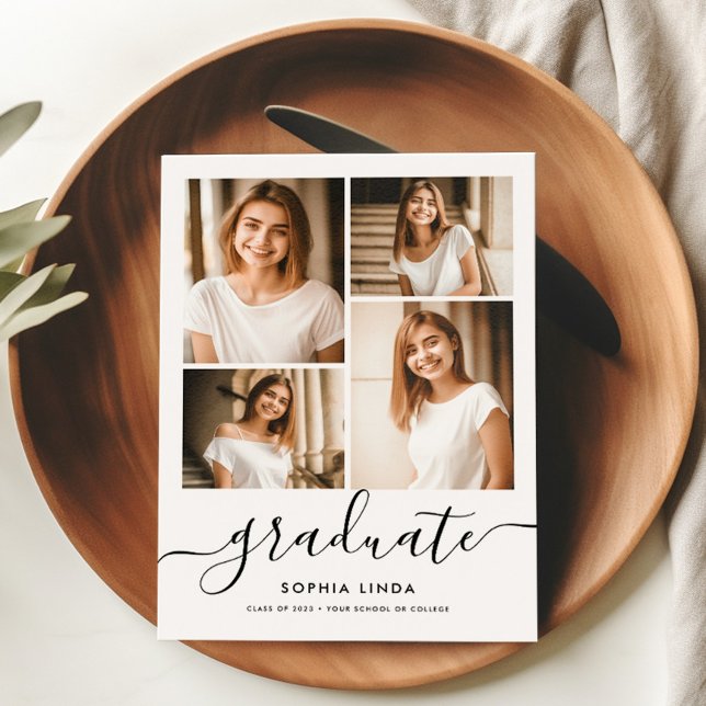 5 Foto Studenten Collage Script Modern Elegant Inbjudningar (Skapare uppladdad)
