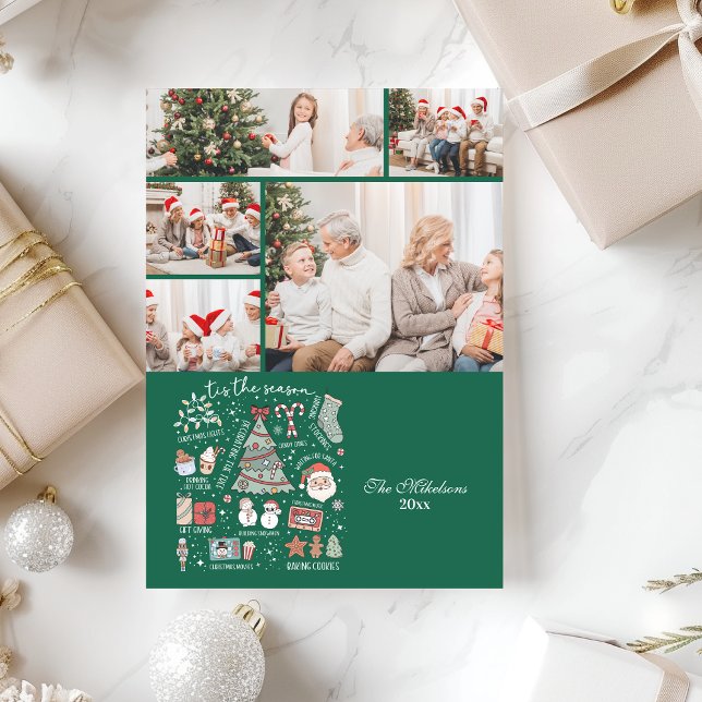 5 Foto Tis the Season Retro Grönt jul Julkort (Skapare uppladdad)