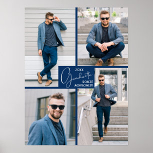 5 Fotocollage Blå examensfest välkomstskylt Poster