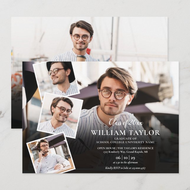 5 Fotocollage Modern examensfest Inbjudningar (Fram/baksida)