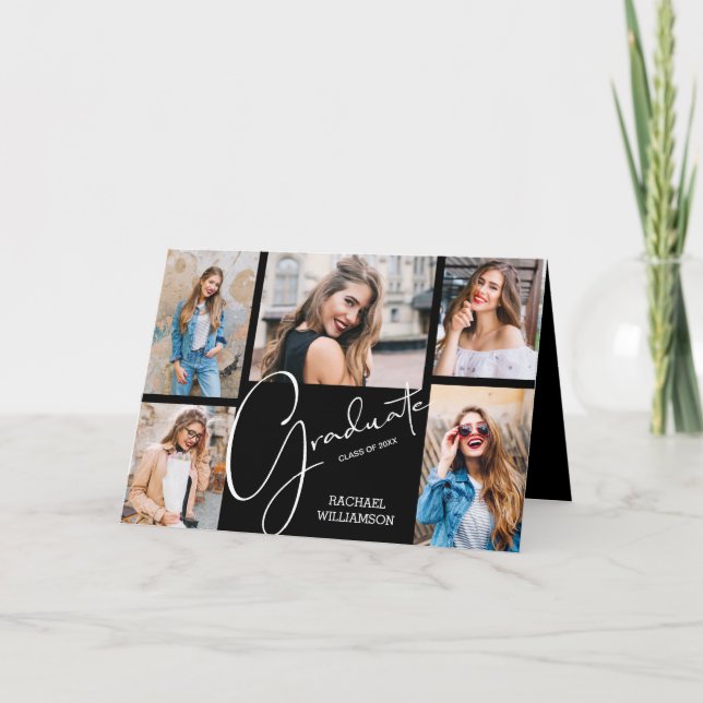 5 Fotoexamen Collage Vikbar Svart Inbjudan (Framsida)