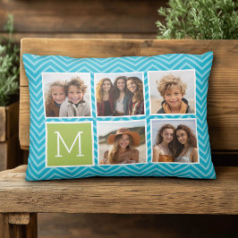 5 Fotokollage - Aqua Blå och Lime Monogram Prydnadskudde