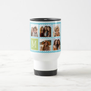 5 Fotokollage - Aqua Blå och Lime Monogram Resemugg