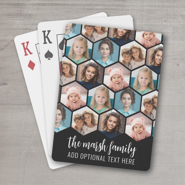 5 Fotokollage - funky hexagon mönster - svart Casinokort (Personalized Playing Cards - add your photos and text)