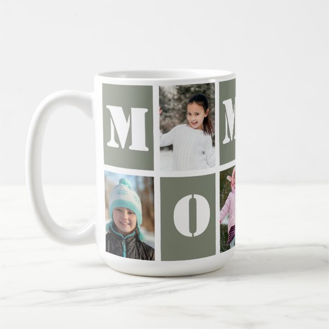 5 Fotokollage Heart Sage Grönt Mors dag Kaffemugg (Vänster)