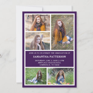 5 Fotokollage Lila & Vit Examen Inbjudningar