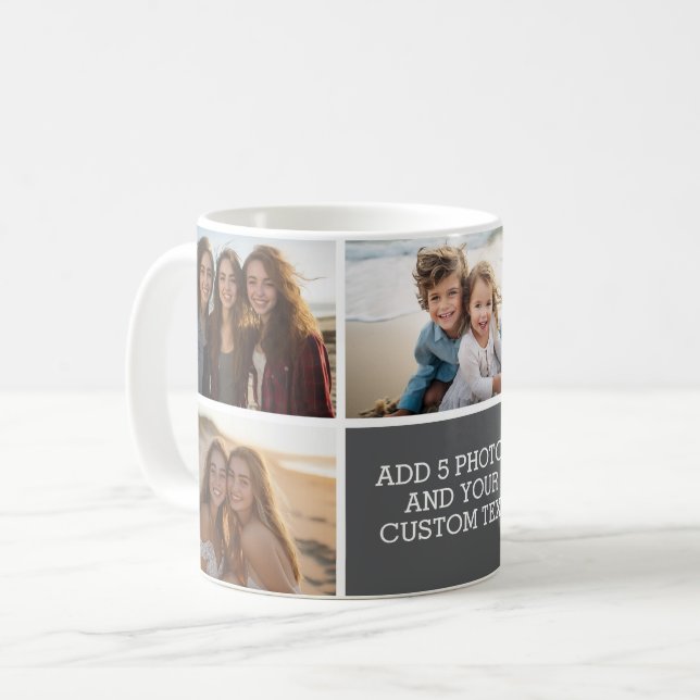 5 Fotokollage med text - Minimalt grått vitt Kaffemugg (Framsida vänster)