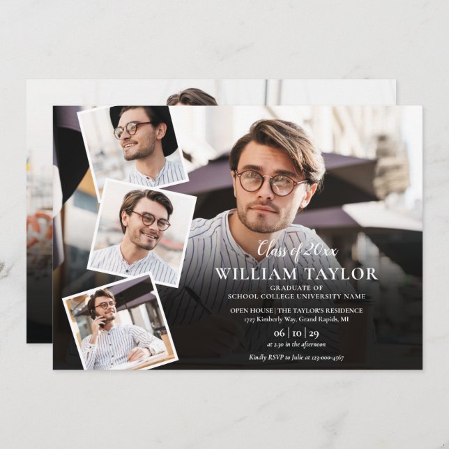 5 Fotokollage Modern Studentfest Inbjudningar (Fram/baksida)