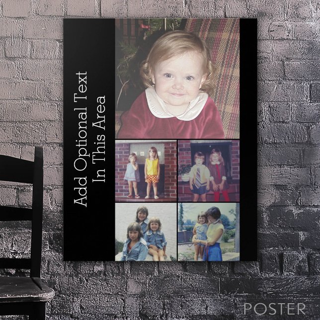 5 Fotokollage Valfri text - kan redigera svart Poster (Custom Poster)