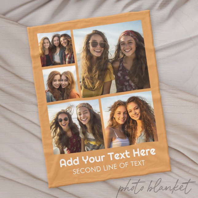 5 Fotokollage Valfri text - Minimal Modern Fleecefilt (Custom Photo Blanket - Makes a Great Gift)
