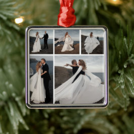 5 Fotokollage vår första jul Bröllop par Julgransprydnad Metall