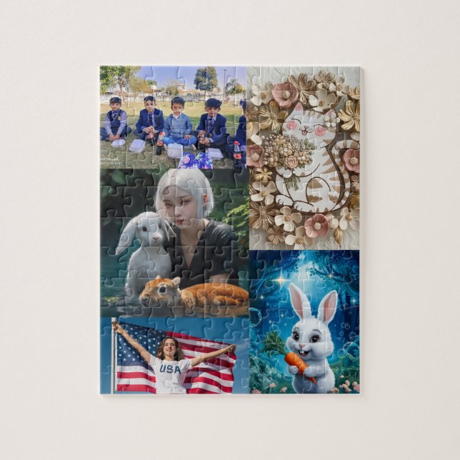 5 foton anpassar pussel, kollage foto pussel (Vertikal)