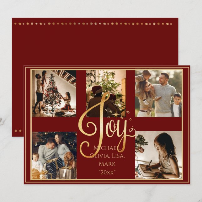 5 foton Kollage guld Glädje Jul Jul Holiday Julkort (Fram/baksida)