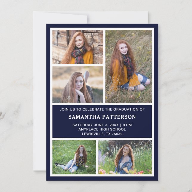 5 Fotos Collage Examen Ceremoni Inbjudan (Framsida)