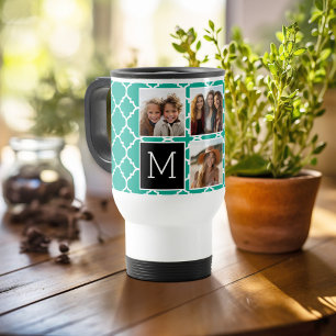 5 Fotos Kollage Monogram - Smaragdgrön och Svart Resemugg