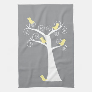 5 Gulter Birds Träd Kitchen Towel Kökshandduk
