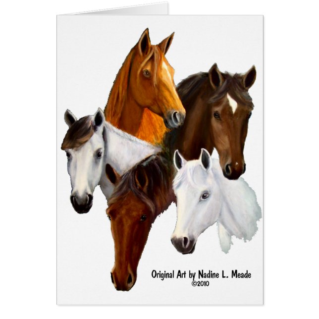5 hästhuvud hälsningskort (Framsidan)