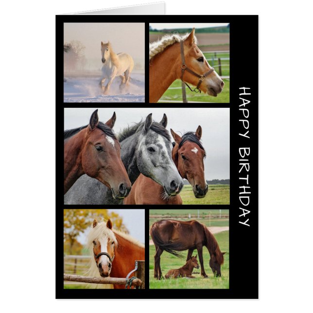 5 HORSE Photo Birthday Collage Birthday Card OBS Kort (Framsidan)