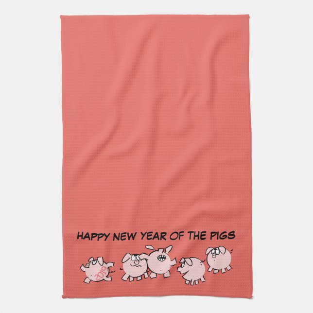 5 Illustration med Tecknad Gris År 2019 V Towel Kökshandduk (Vertikal)