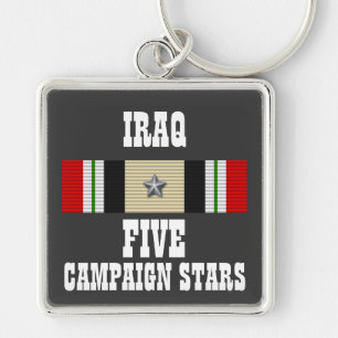 5 KAMPANJ STARS/IRAK VETERAN/NYCKELRING FYRKANTIG SILVERFÄRGAD NYCKELRING