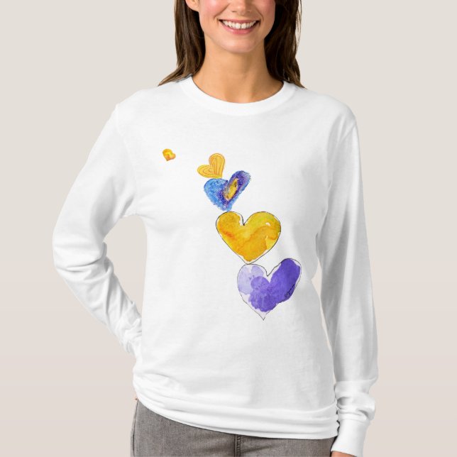 5 Kärlek Hearts Torn Lila Yel Blue T Shirt (Framsida)