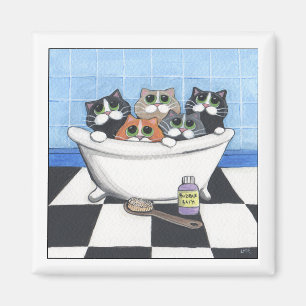 5 katter som tar ett bad - kattmagnet magnet