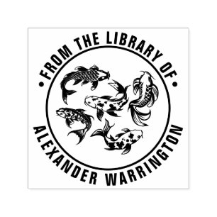 5 Koi Fisk Karp Bibliotek Bok Namn Självfärgande Stämpel