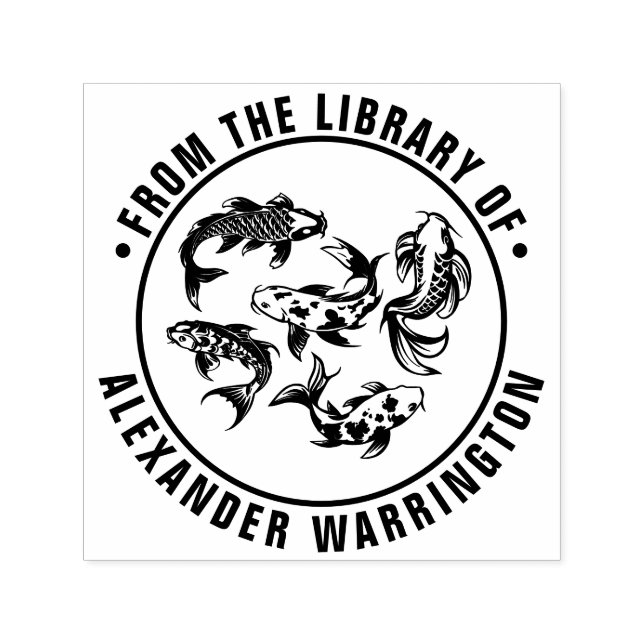 5 Koi Fisk Karp Bibliotek Bok Namn Självfärgande Stämpel (Design)