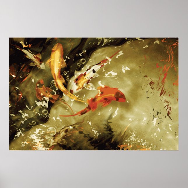 5 kois i en damm - Giant Koi Poster (Framsidan)