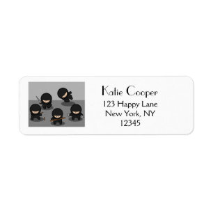 5 Little Tecknad Ninjas in Black Returadress Etikett