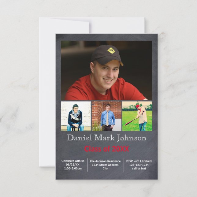 5 Lodrät för fotosamling - Meddelande om 3 x 5 Gra Inbjudningar (Framsida)