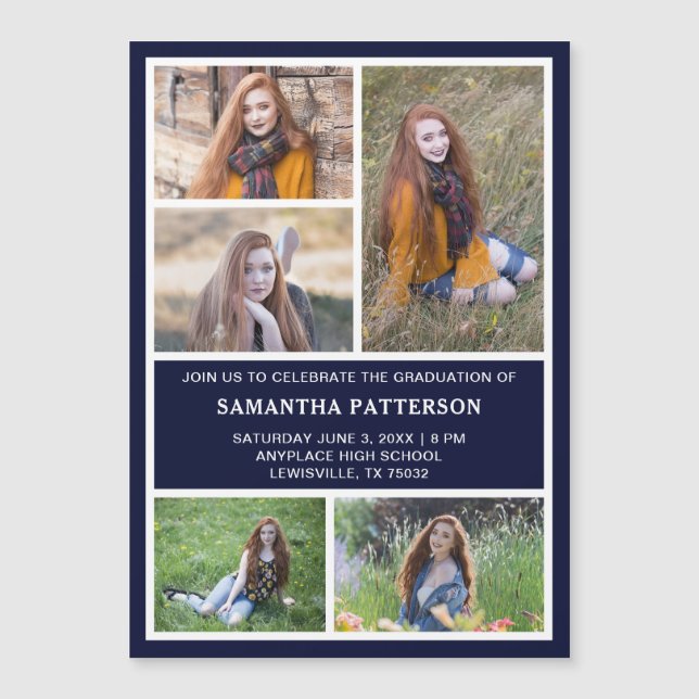 5 Magnetkort för fotokollage Studenten Inbjudan (Framsida)