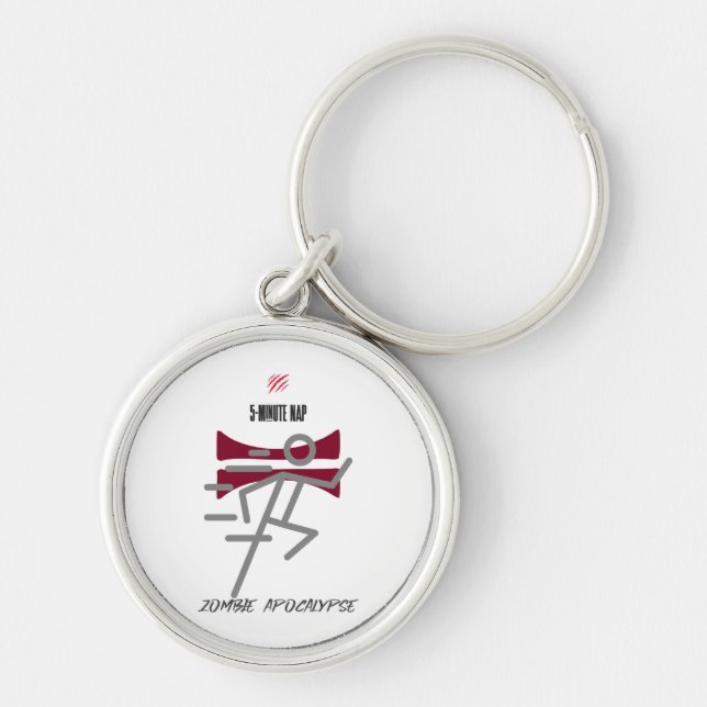 5-minuters fäste = Zombie Apocalypse Rund Silverfärgad Nyckelring (Framsidan)