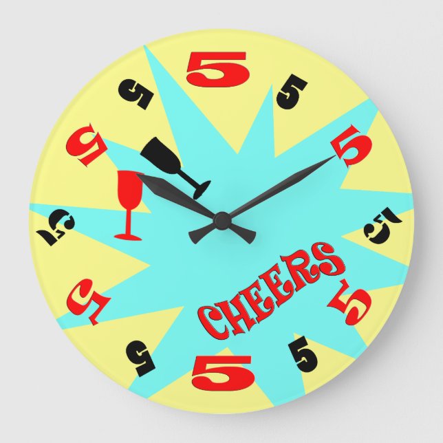 5 O'Clock Cheers Wall Clock (blått och gult) Stor Klocka (Framsida)