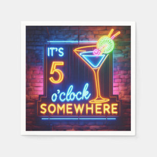 5 O'Clock nånstans Neon Sign på Brick Pappersservett