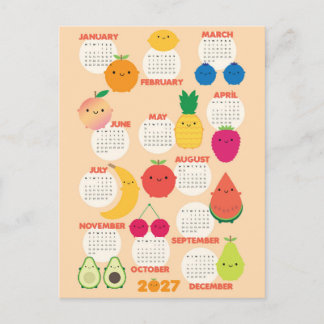 5 om dagen Kawaii Frukter 2027 Kalender Vykort