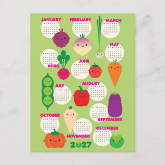 5 om dagen Kawaii Grönsaker 2027 Kalender Vykort