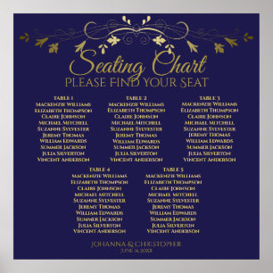 5 passagerardiagram Bord Elegant Guld och marin Br Poster