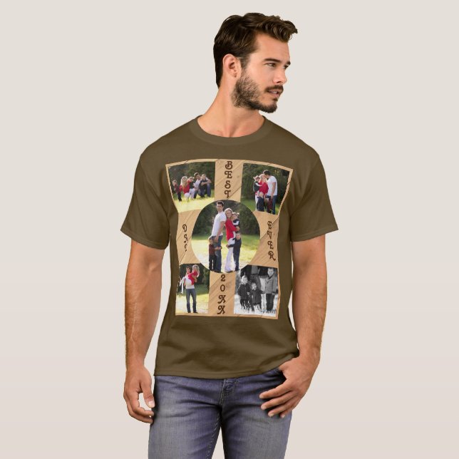 5 Photo Best Pappa 20XX Wood Grain Diagonal T Shirt (Hel framsida)