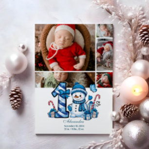 5 Photo Blue Snögubbe Första jul Julkort
