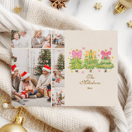  5 Photo Bright Ribbon Trees Holiday Family Julkort