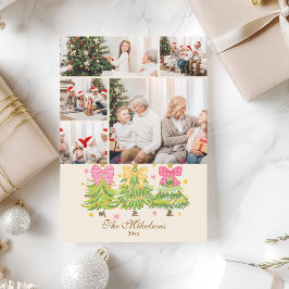 5 Photo Bright Ribbon Trees Holiday Family Julkort